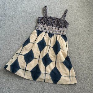 Maeve Strapless Dress in Blue and Cream